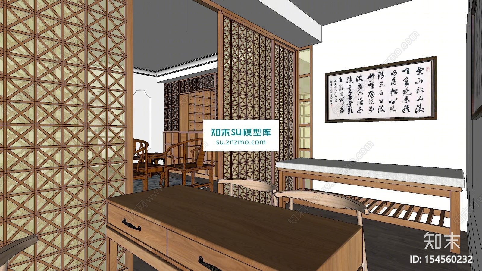 中式茶室SU模型下载【ID:154560232】