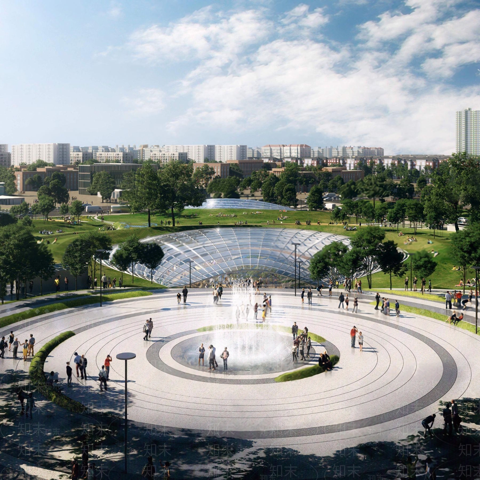 现代公园广场鸟瞰规划3D模型下载【ID:1127706872】