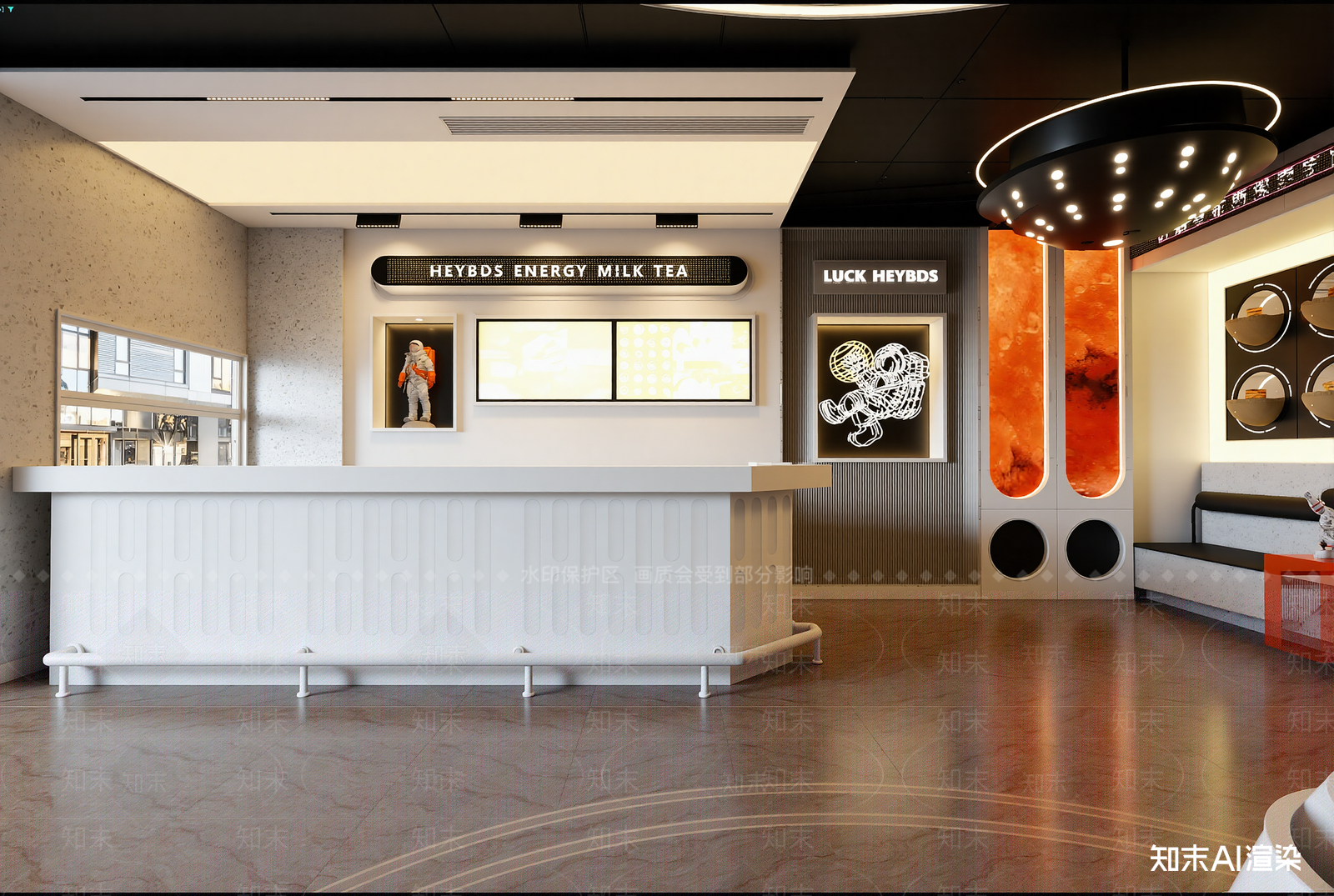 工业风奶茶店3D模型渲染效果图