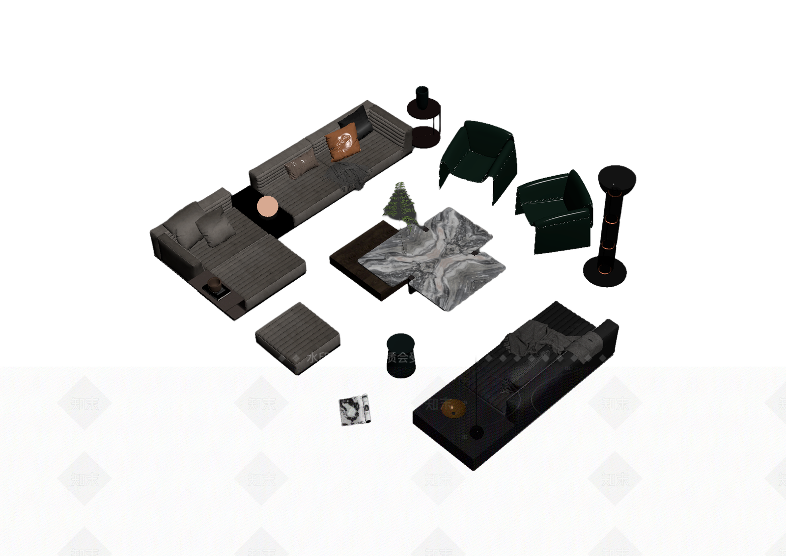 现代客厅组合家具3D模型下载【ID:1205545044】