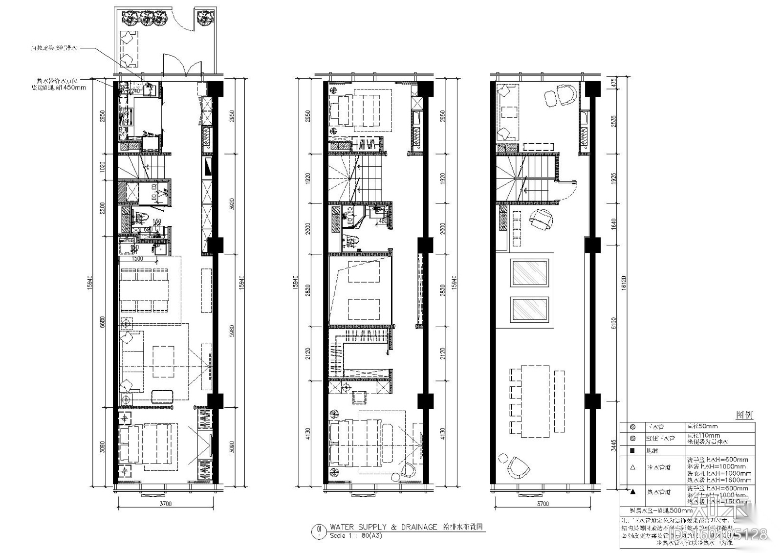 [北京]知名地产三层288㎡现代样板间施工图cad施工图下载【ID:160105128】