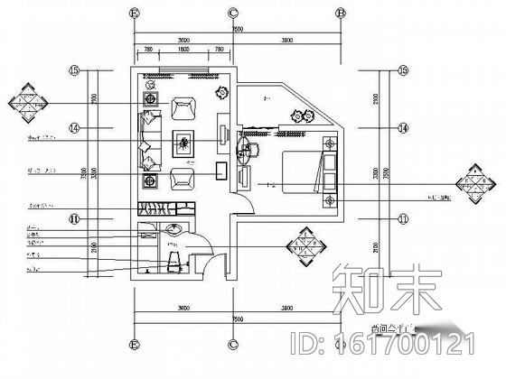 [青岛]某宾馆客房室内装修图cad施工图下载【ID:161700121】