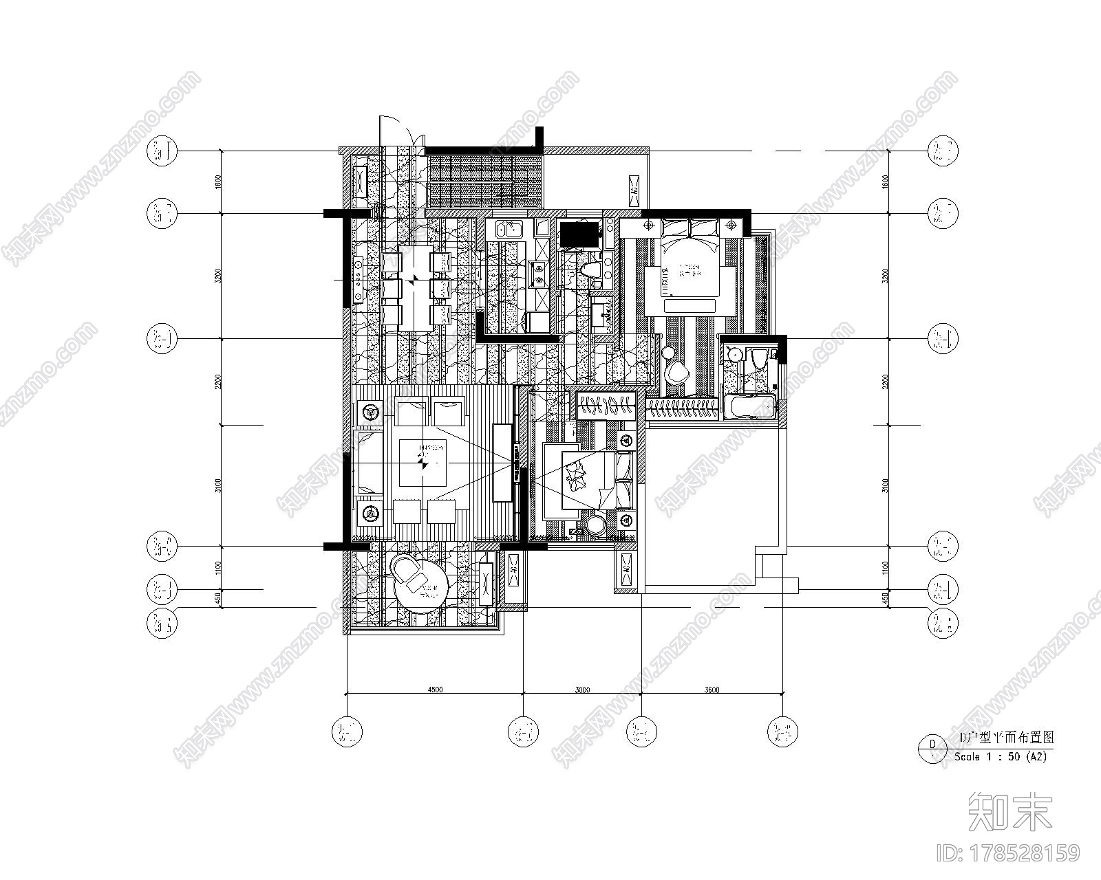 [广东]现代两居室室内装修施工图cad施工图下载【ID:178528159】