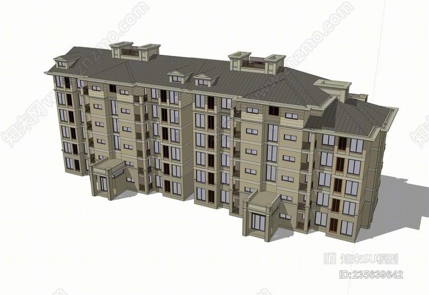草原风多层住宅SU模型下载【ID:235639642】