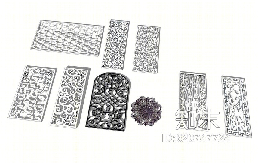 雕花铁艺屏风隔断SU模型下载【ID:620747724】
