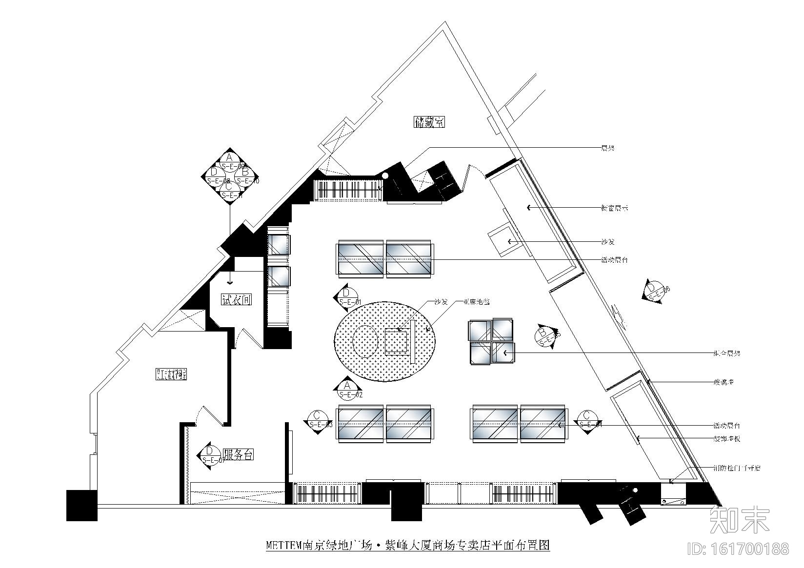 [江苏]南京绿地广场某商场专卖店施工图cad施工图下载【ID:161700188】