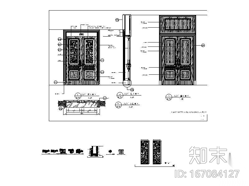 雕花入户木门施工图下载【ID:167084127】