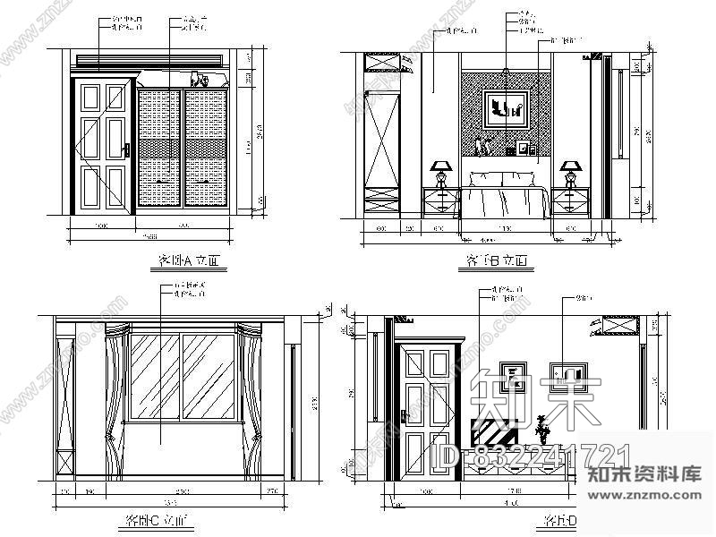 图块/节点精装别墅客卧立面图cad施工图下载【ID:832241721】
