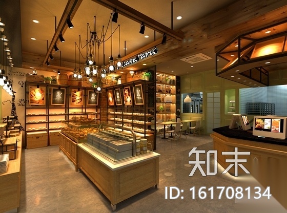 现代风格蛋糕烘焙店室内装修施工图（含效果...cad施工图下载【ID:161708134】