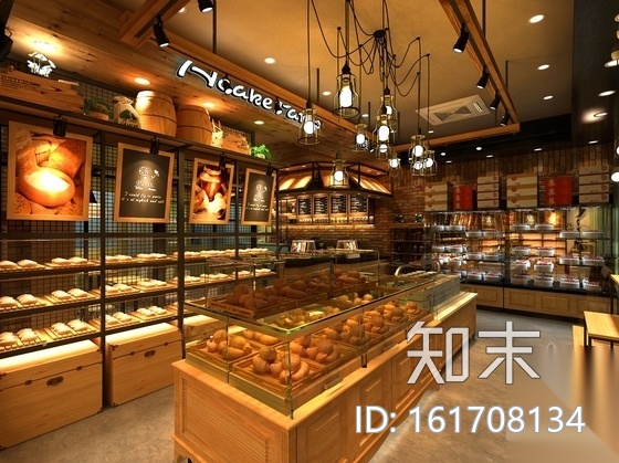 现代风格蛋糕烘焙店室内装修施工图（含效果...cad施工图下载【ID:161708134】