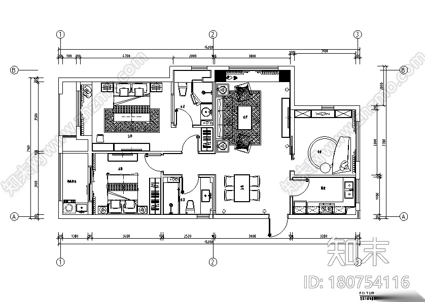 [浙江]良渚新城昆仑华府C1样板间设计施工图（附效果图）施工图下载【ID:180754116】