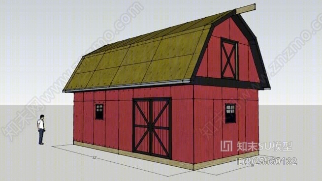 谷仓风格，2层，车间建筑（16x32）SU模型下载【ID:925960132】
