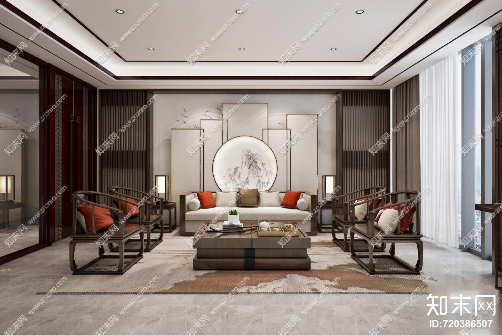 新中式总经理办公室3D模型下载【ID:720386507】