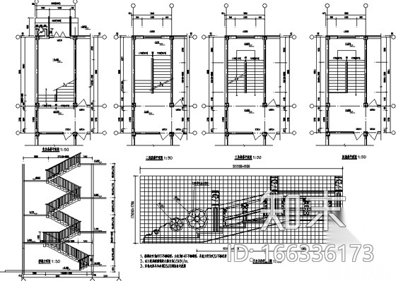 某四层仿古建中学教学楼建筑施工图cad施工图下载【ID:166336173】