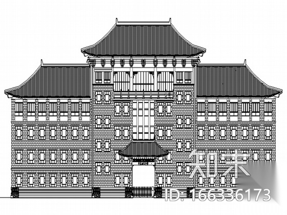 某四层仿古建中学教学楼建筑施工图cad施工图下载【ID:166336173】