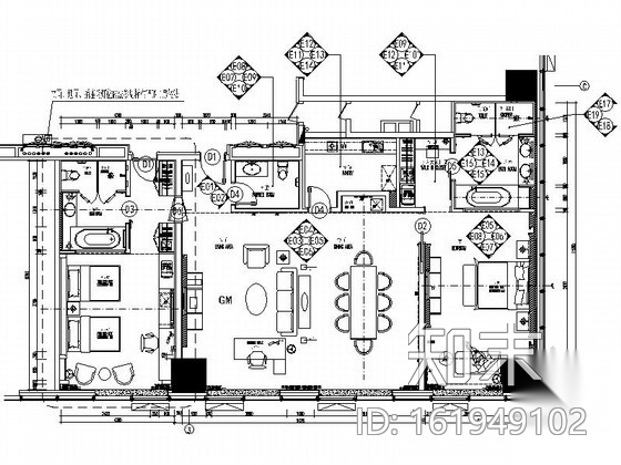 [河北]某五星级豪华酒店驻店经理室内装修施工图cad施工图下载【ID:161949102】