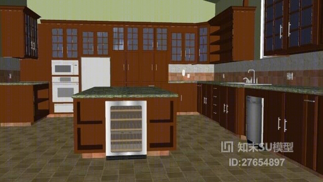 别墅开放厨房SU模型下载【ID:27654897】