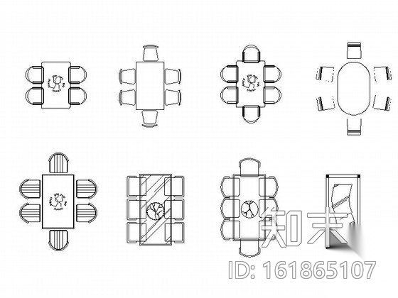 现代餐桌CAD图块下载施工图下载【ID:161865107】