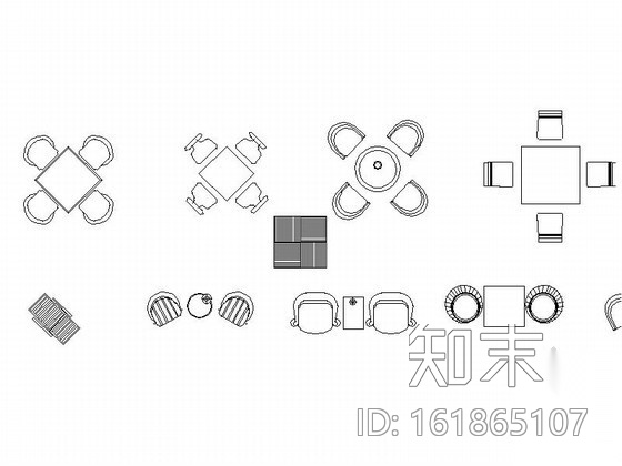 现代餐桌CAD图块下载施工图下载【ID:161865107】