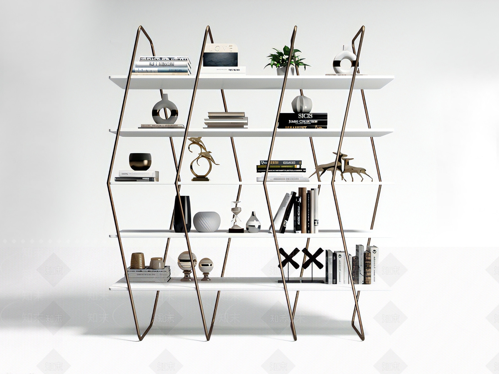 现代铁艺菱形书架3D模型下载【ID:1118935019】