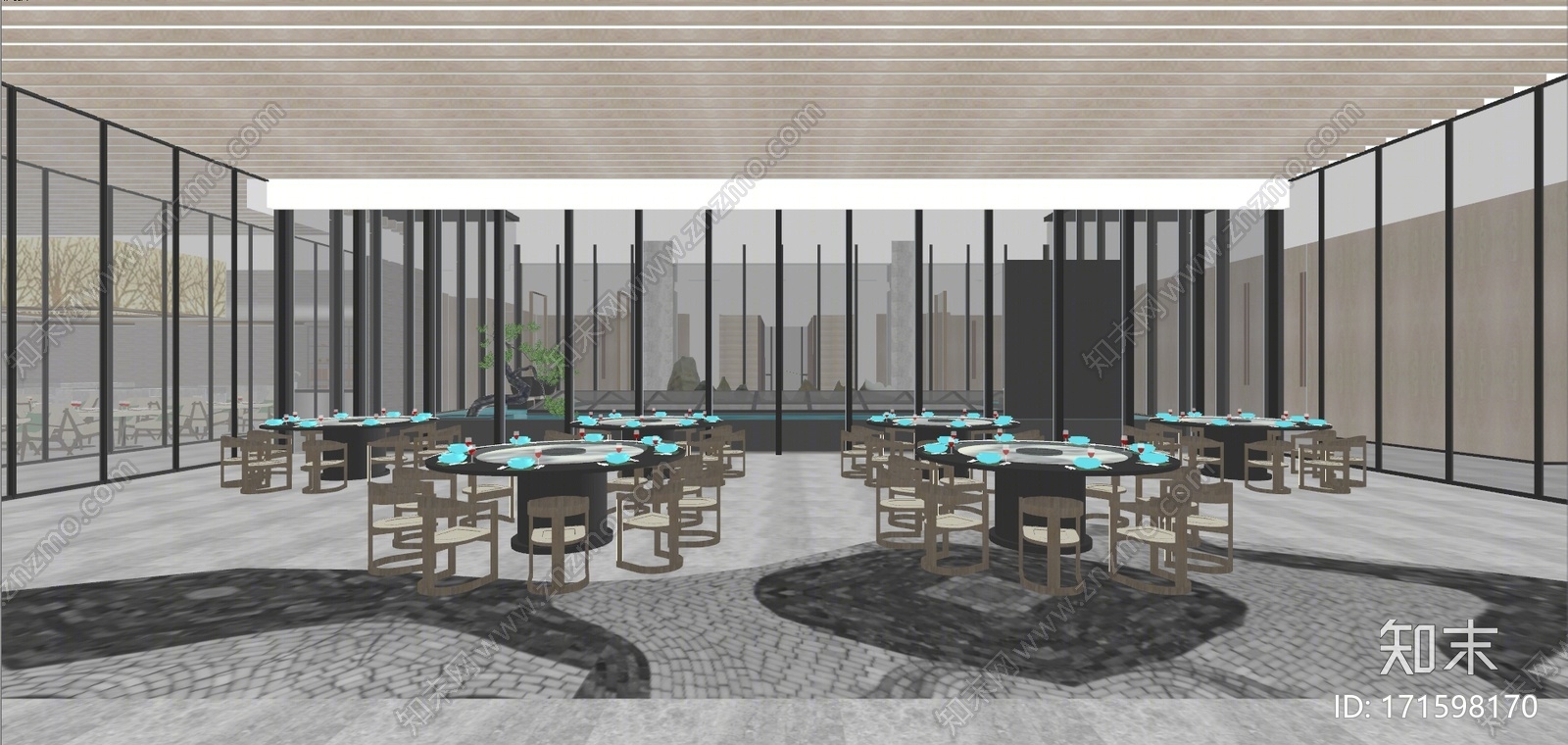 新中式宴会厅SU模型下载【ID:171598170】