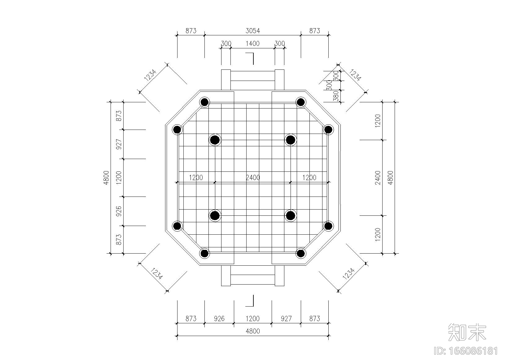 八角四方重檐亭施工图设计_CADcad施工图下载【ID:166086181】