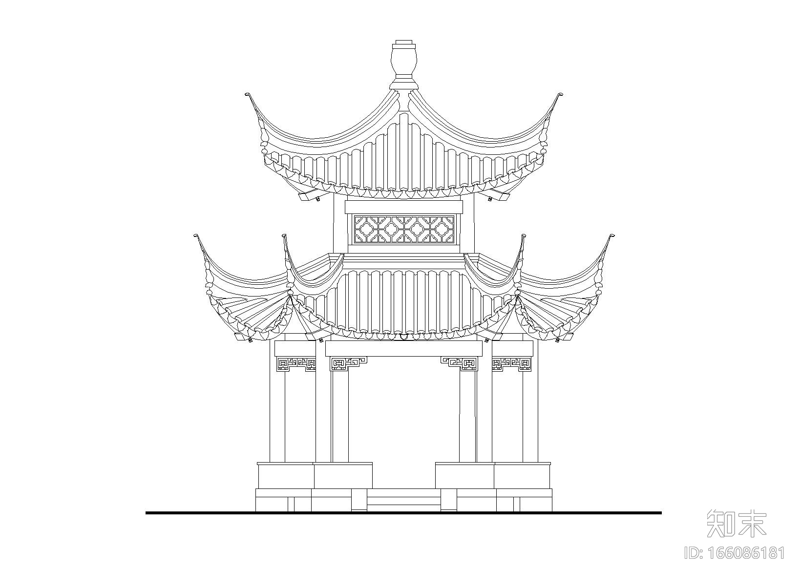 八角四方重檐亭施工图设计_CADcad施工图下载【ID:166086181】