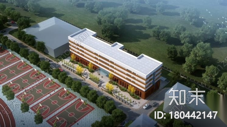 [山东]高层现代风格横线线条立面县级中学建筑设计方案文...cad施工图下载【ID:180442147】