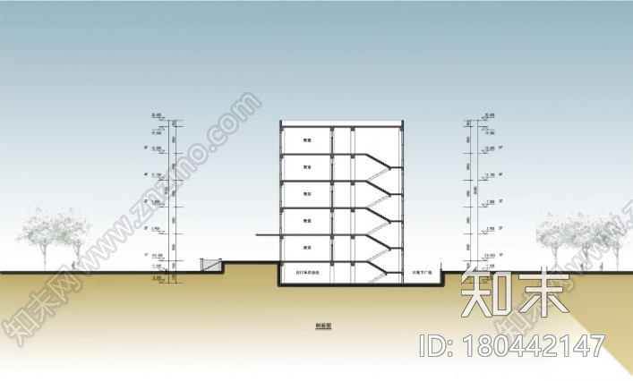 [山东]高层现代风格横线线条立面县级中学建筑设计方案文...cad施工图下载【ID:180442147】