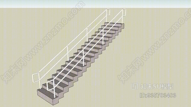 符合ADA标准的双管扶手楼梯SU模型下载【ID:935703403】