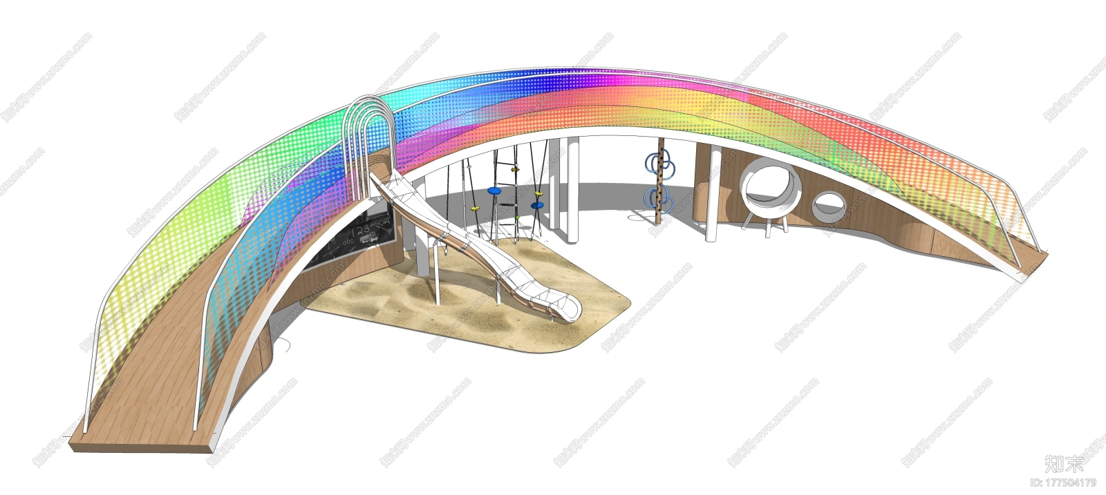 现代彩虹景观桥彩虹滑梯SU模型下载【ID:177504179】