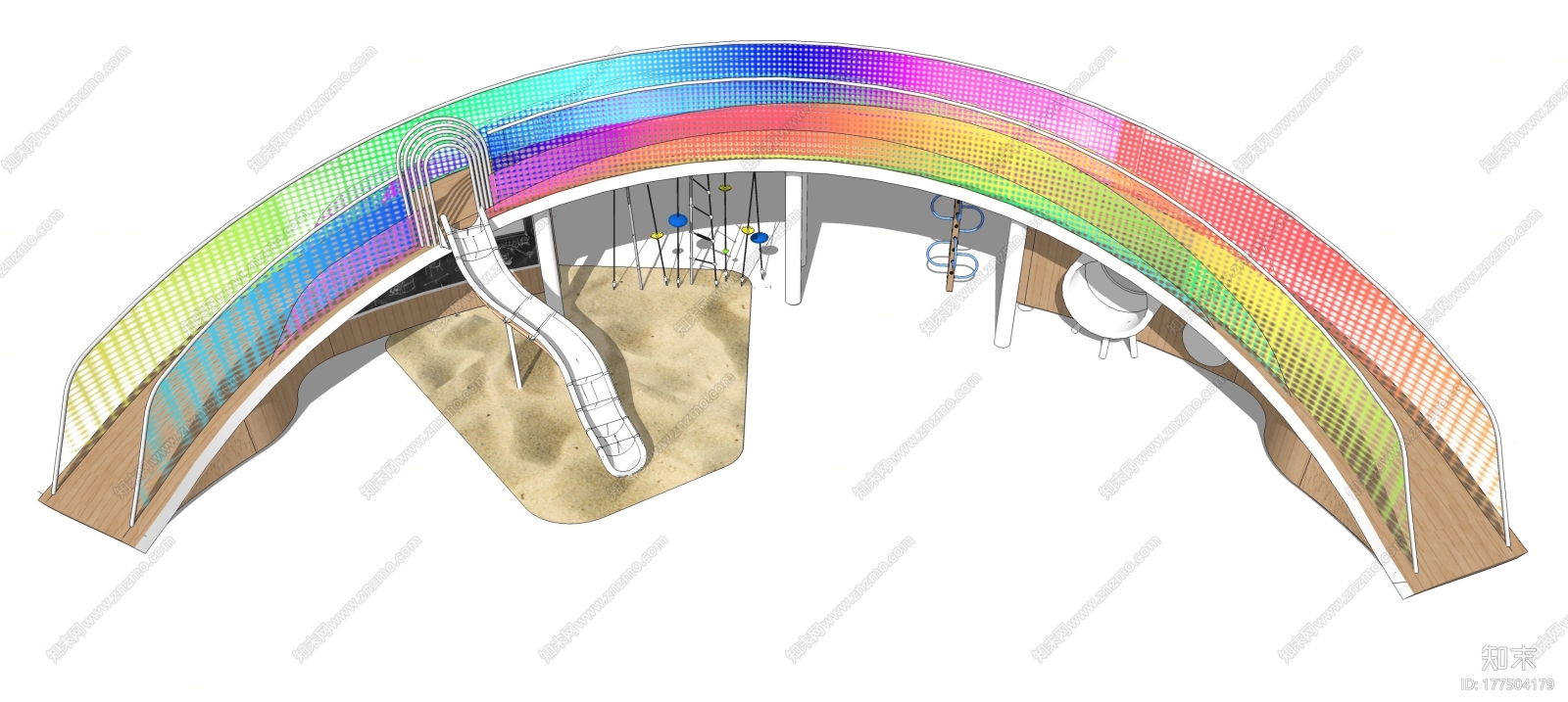 现代彩虹景观桥彩虹滑梯SU模型下载【ID:177504179】