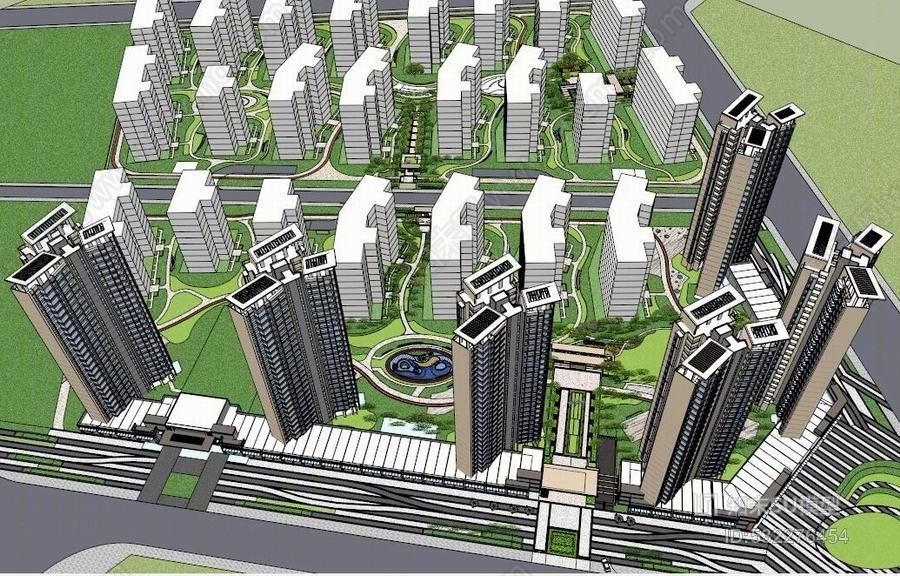 现代高层住宅小区景观SU模型下载【ID:532276454】