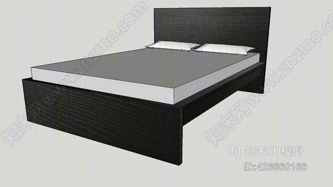 宜家麦尔姆（140×200厘米）床框黑/亮黑葡萄酒SU模型下载【ID:426660166】