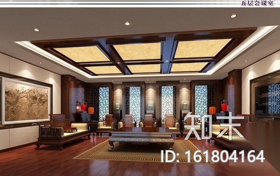 [苏州]国际集团办公楼中式设计室内装修施工图（含效果图...cad施工图下载【ID:161804164】
