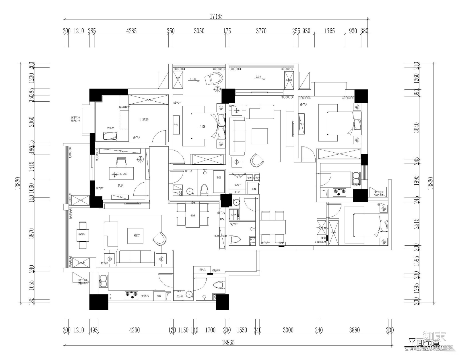 兰州现代风格三居室住宅施工图+效果图cad施工图下载【ID:160099152】