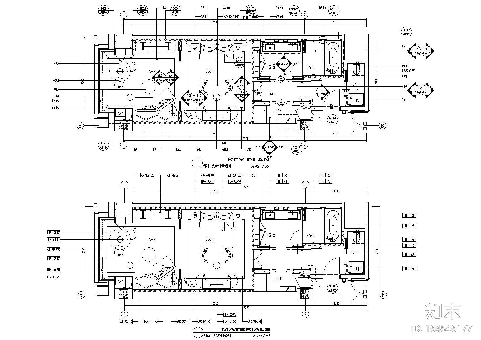 [北京]华尔道夫酒店客房样板间深化施工图施工图下载【ID:164846177】