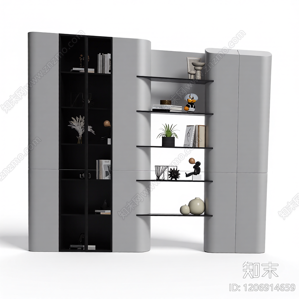 组合式书架陈列柜3D模型下载【ID:1206914659】