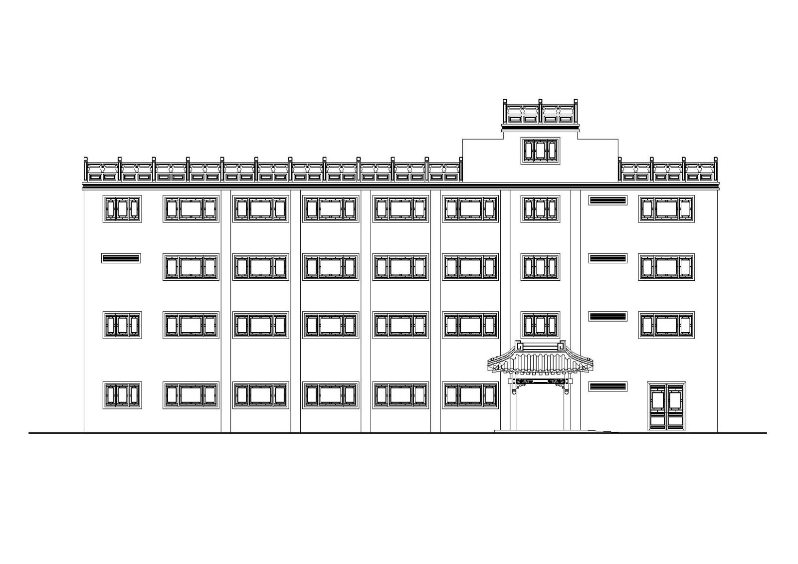 北方某四层中式大酒店建筑设计施工图cad施工图下载【ID:151516125】