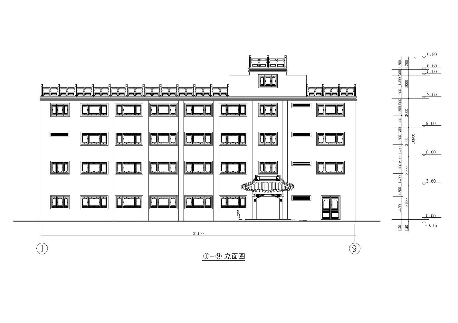 北方某四层中式大酒店建筑设计施工图cad施工图下载【ID:151516125】