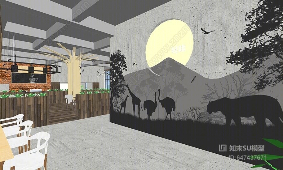 现代咖啡厅室内设计SU模型下载【ID:647437671】