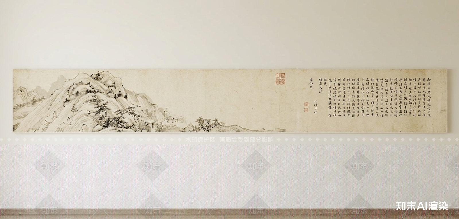横向山水挂画山水画3D模型下载【ID:1227367709】