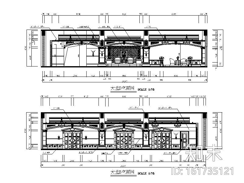 中式风格星级酒店设计CAD施工图（含效果图）施工图下载【ID:161735121】