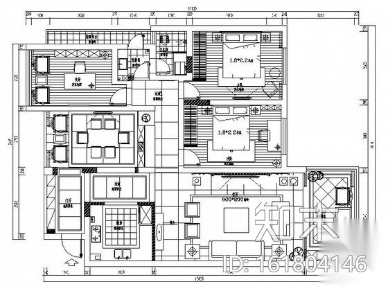 [广西]新中式风格三居室室内装修设计施工图（含效果）cad施工图下载【ID:161804146】