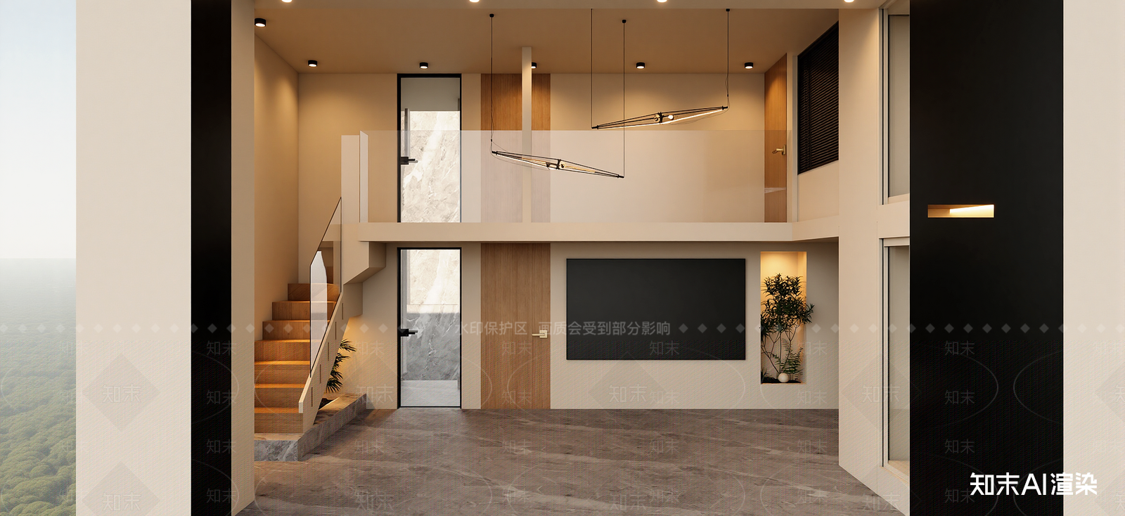奶油挑空客厅SU模型下载【ID:1222283946】