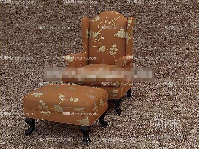 欧式新古典布艺沙发凳子组合3D模型下载【ID:62794151】