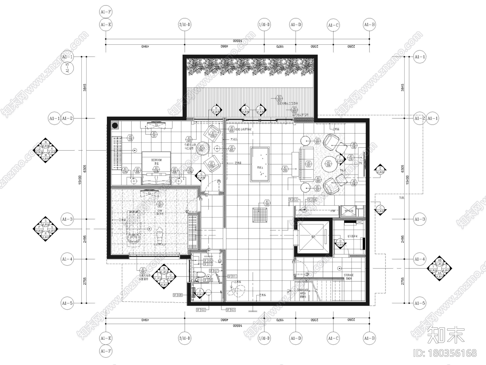 [三亚]晋园三层五居室别墅样板间装修施工图cad施工图下载【ID:180356168】