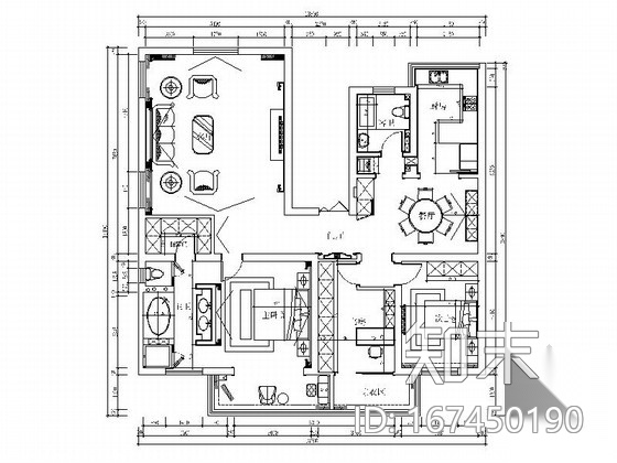 [南通]精装现代简欧三居室装修图（含效果）cad施工图下载【ID:167450190】