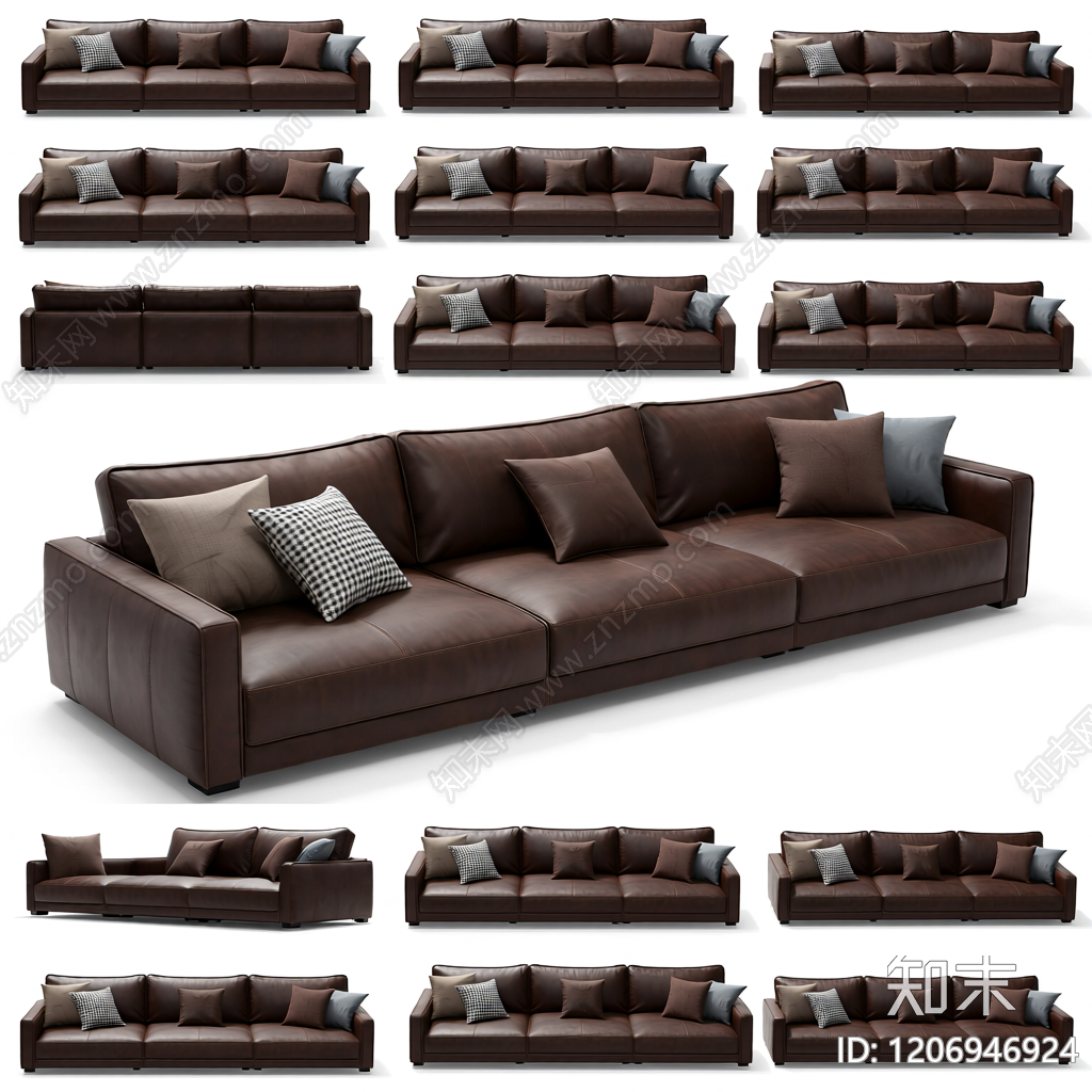 深灰皮质沙发组合3D模型下载【ID:1206946924】