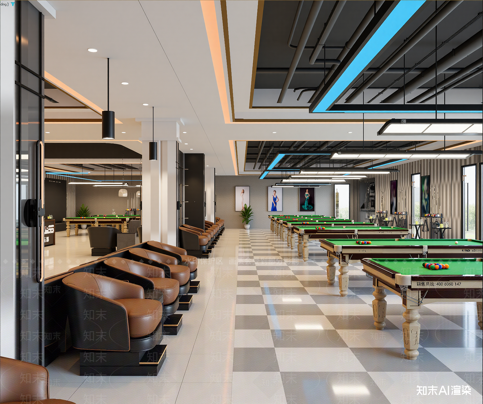 工业风台球室3D模型下载【ID:1213902499】
